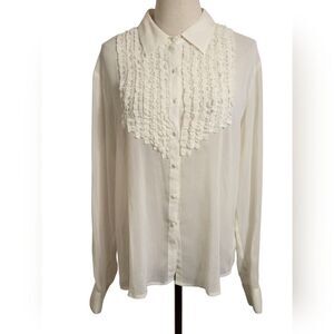 Boston Design Studio Cream Sheer Ruffled  Blouse Button Down Top Plus Size